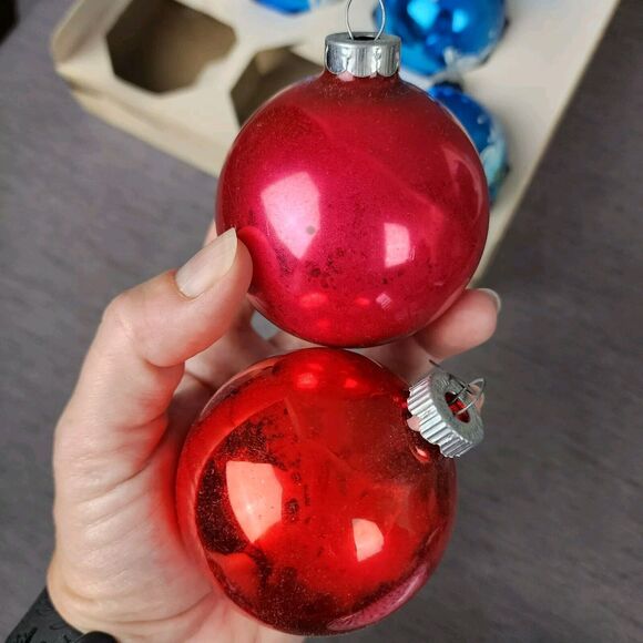 Vintage Shiny Brite Christmas Ornaments Blue White Angel Candle 6 Pieces Set - Picture 9 of 11